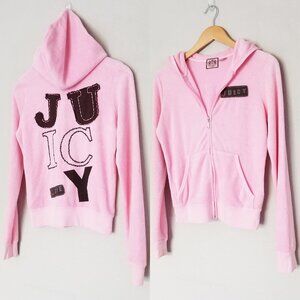 Juicy Couture Pink Brown Zip-Up Hoodie Terrycloth Track Jacket Women's M Y2K Vtg